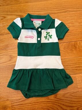 Landsdowne Green & White Striped Polo Dress Bodysuit Clover Embroidery 6-12m